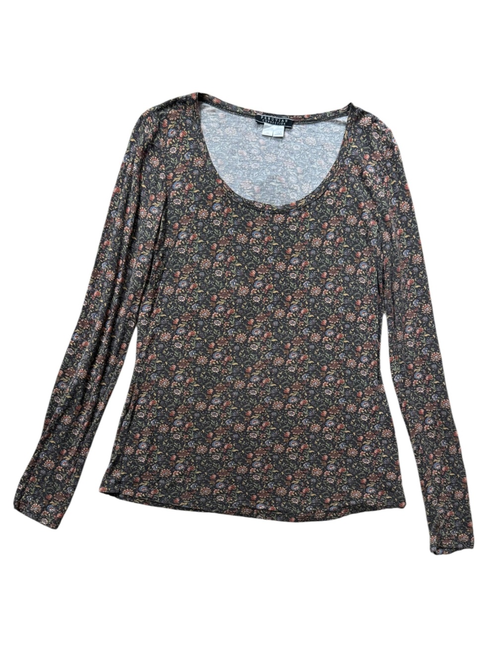 Peruvian Connection Long Sleeve Floral Scoop-Neck Top size M